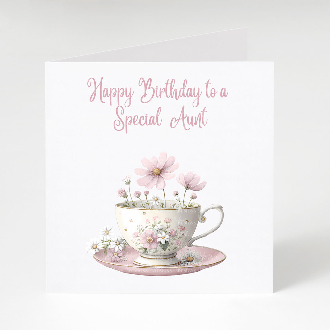 Special Aunt Flowers in a Teacup Birthday Card
