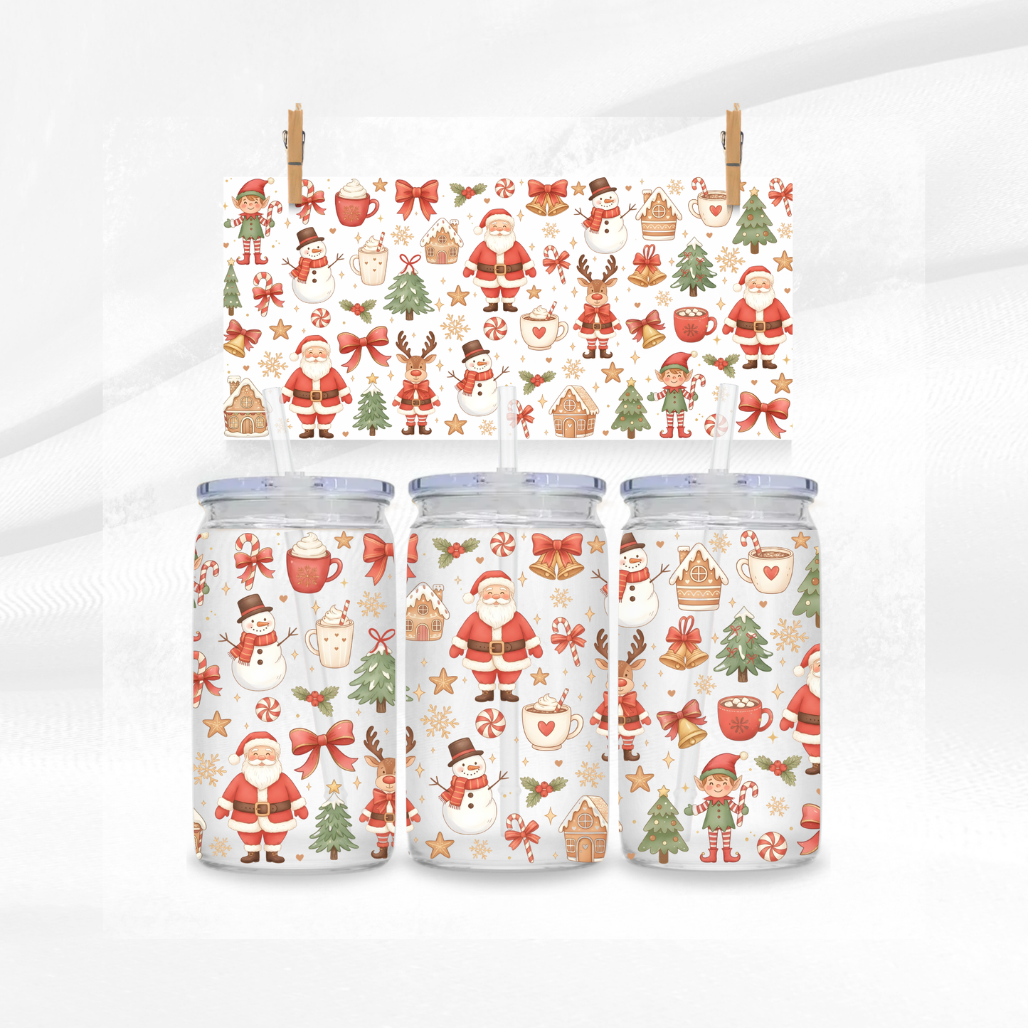 Santa and Snowmen Libbey Glass Can
