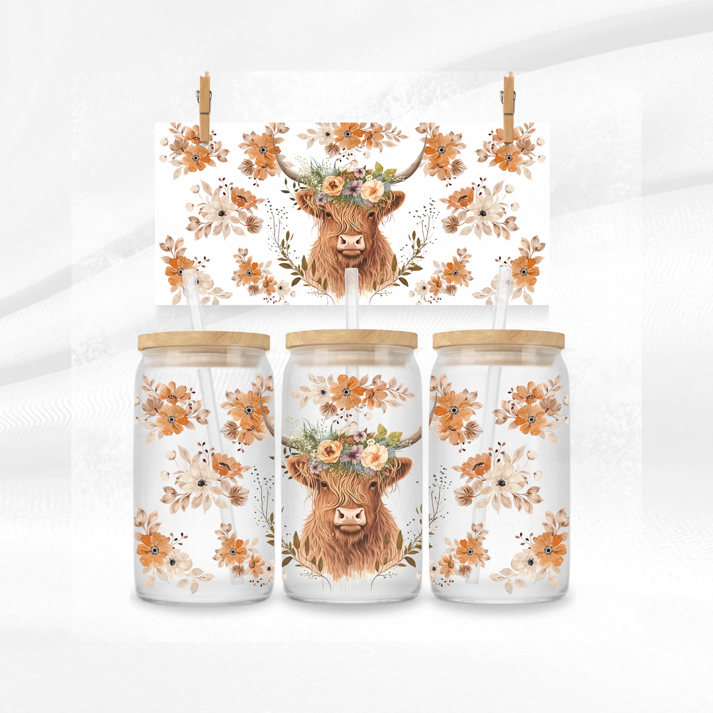 Autumnal Highland Cow Libbey Glass Can
