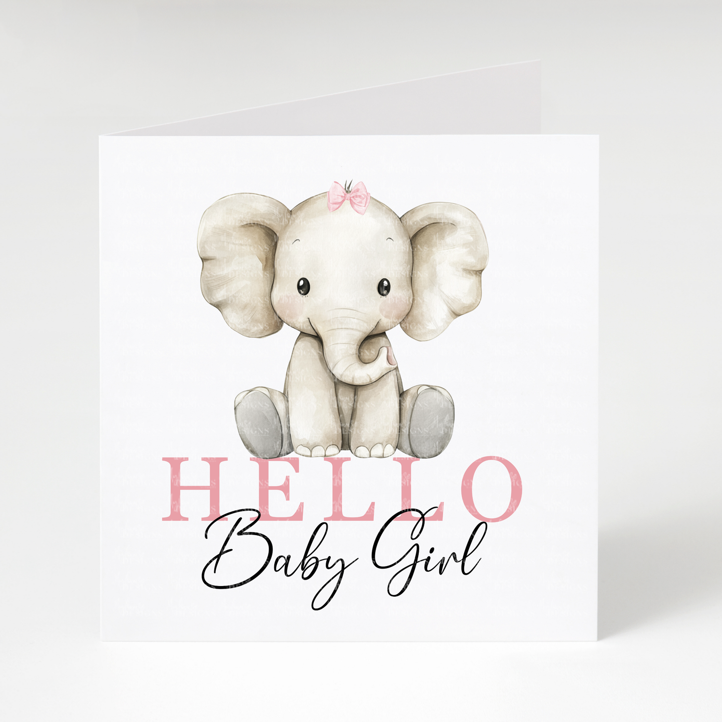Hello Baby Girl Elephant Card