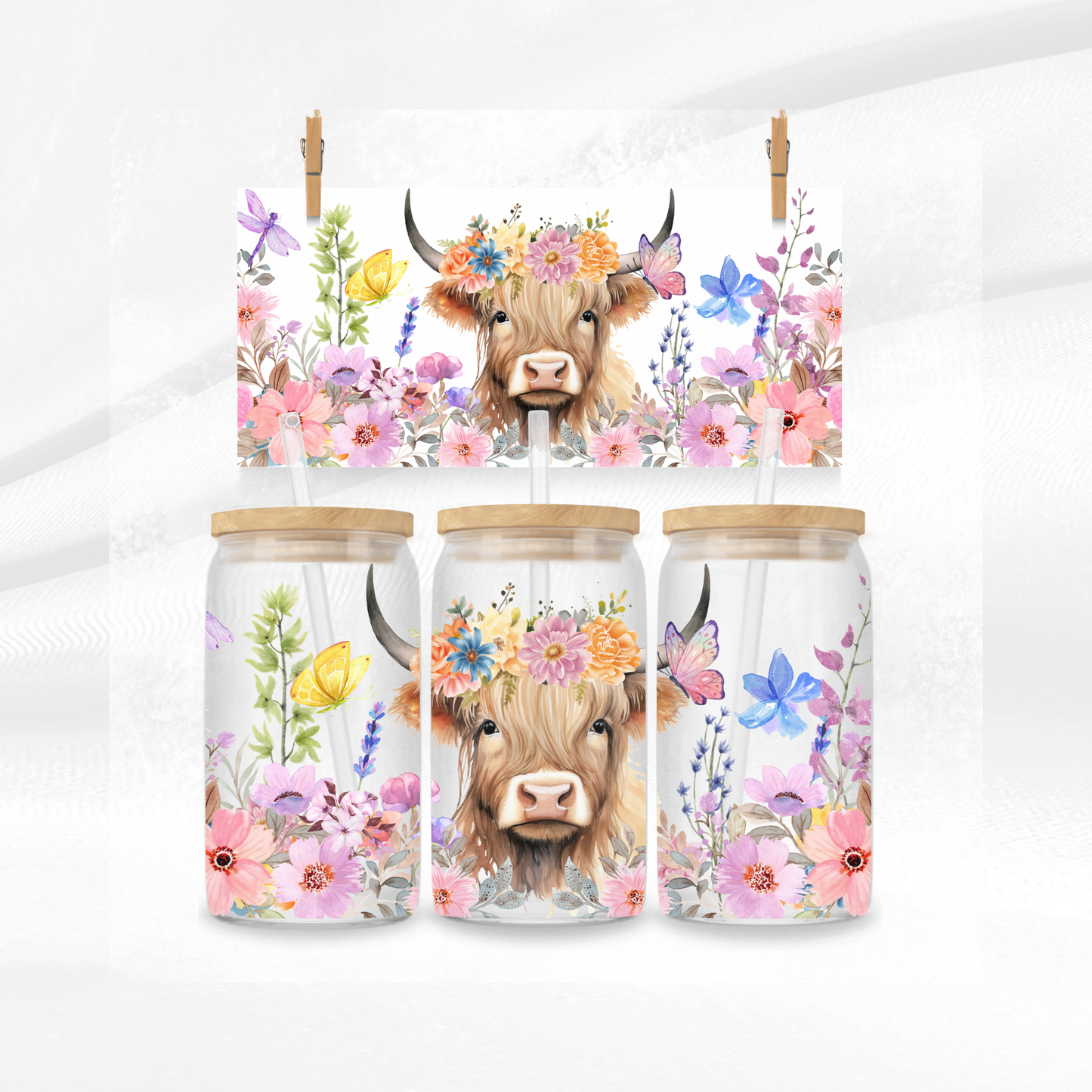 Spring Highland Cow Libbey Glass Can