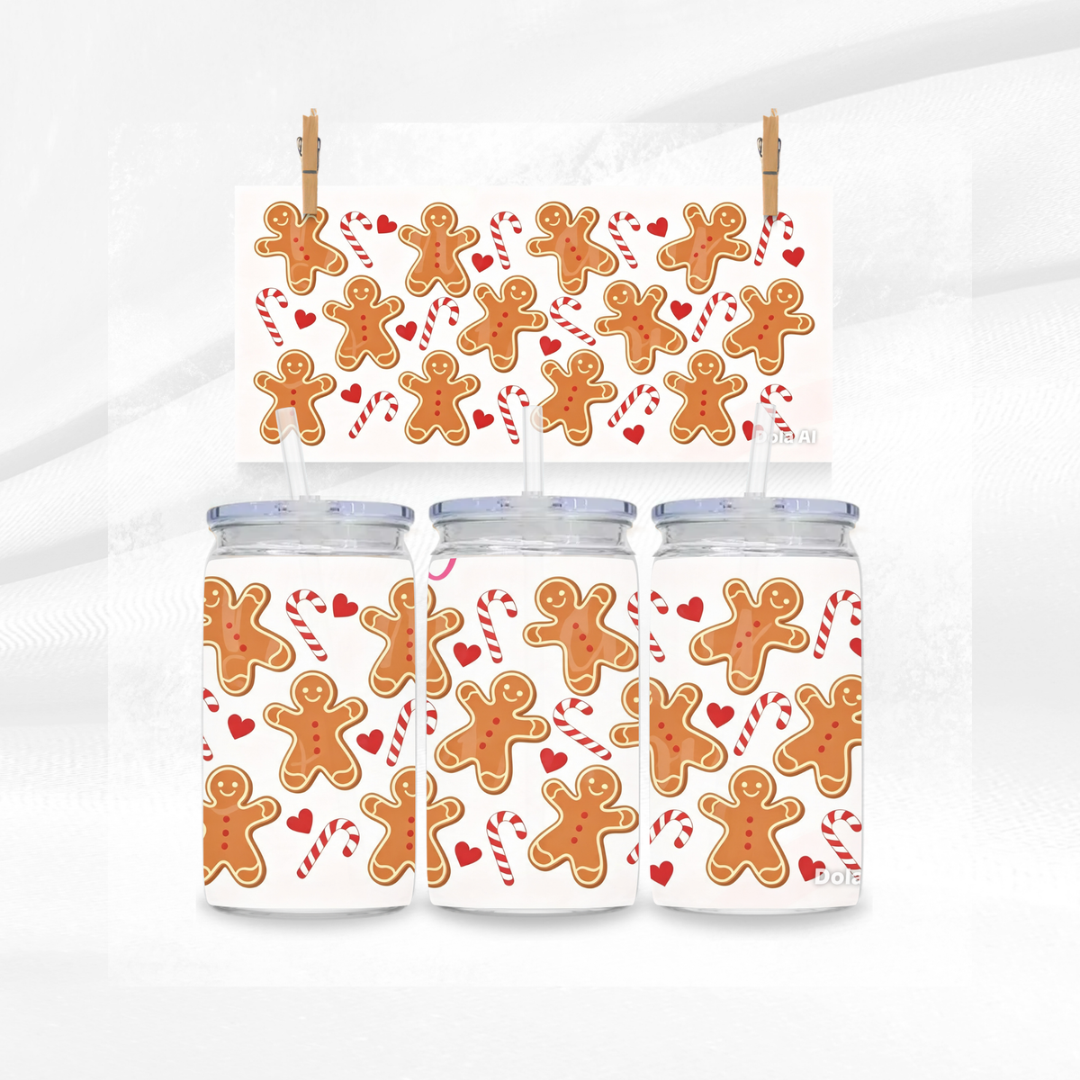 Gingerbread Men and Candy Canes Libbey Glass Can