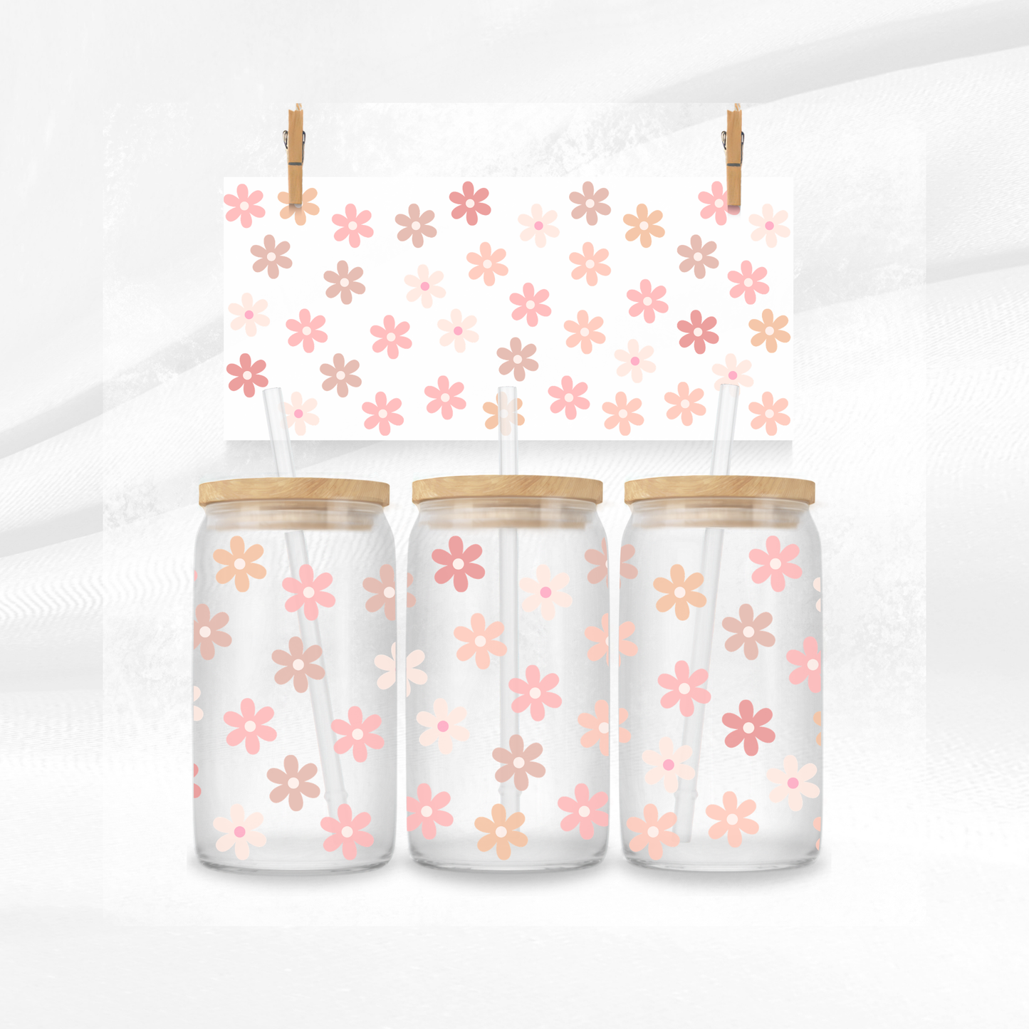 Pink Daisies Libbey Glass Can