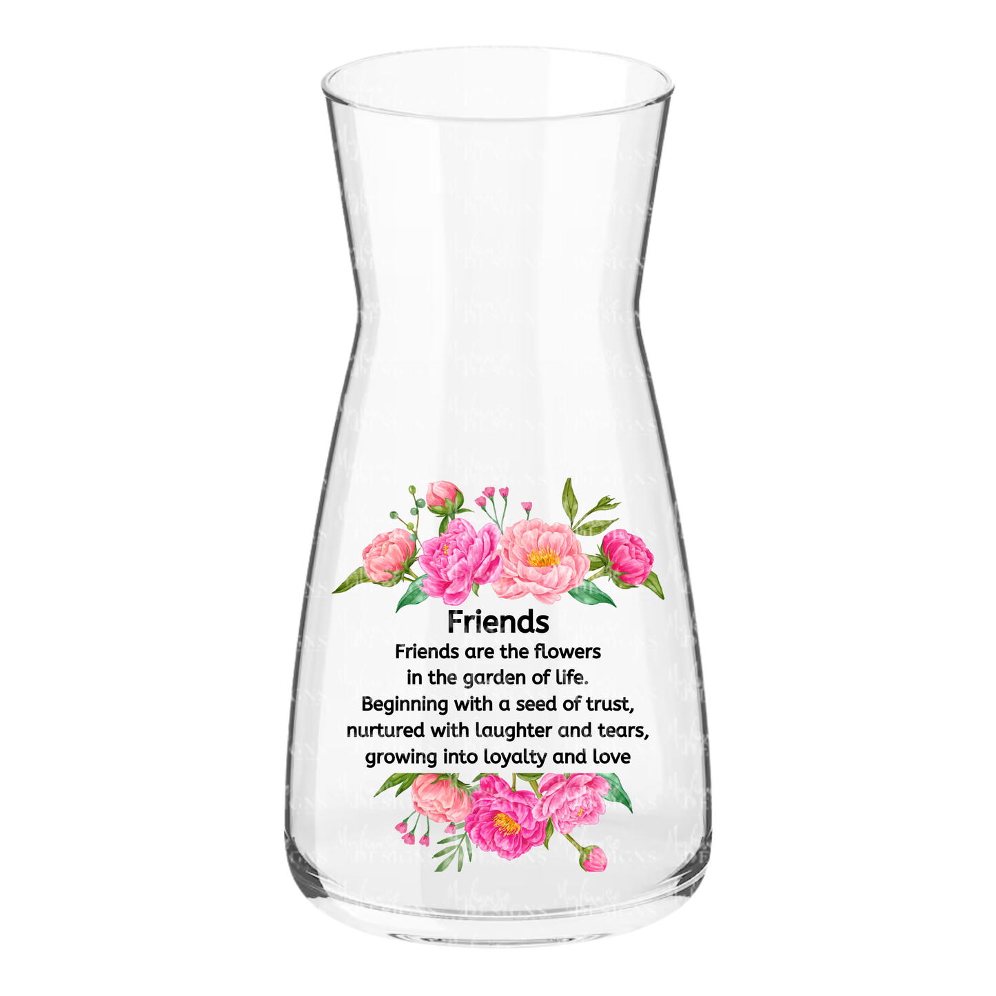 Glass Vase with Friends Floral Message Design