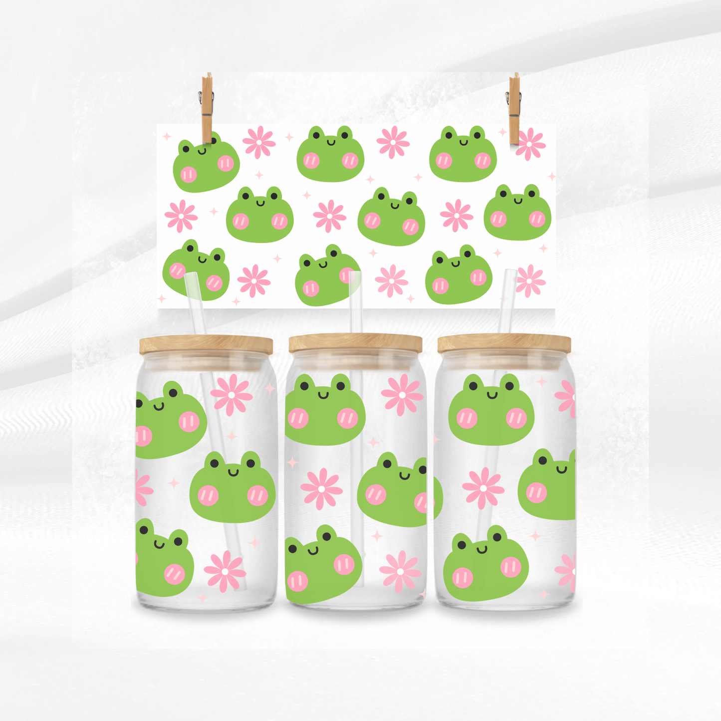 Cute Frogs Libbey Glass Can