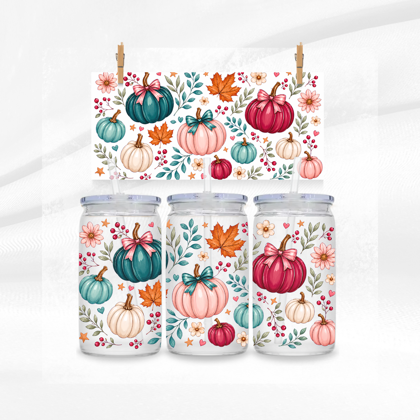 Pumpkins and Leaves Libbey Glass Can