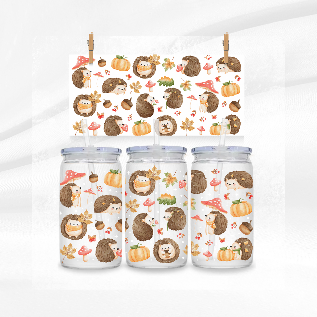 Autumn Hedgehogs Libbey Glass Can