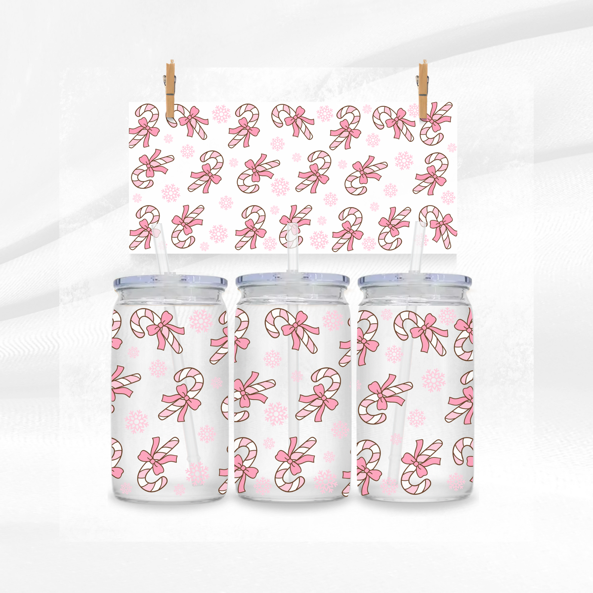 Pink Candy Canes Libbey Glass Can