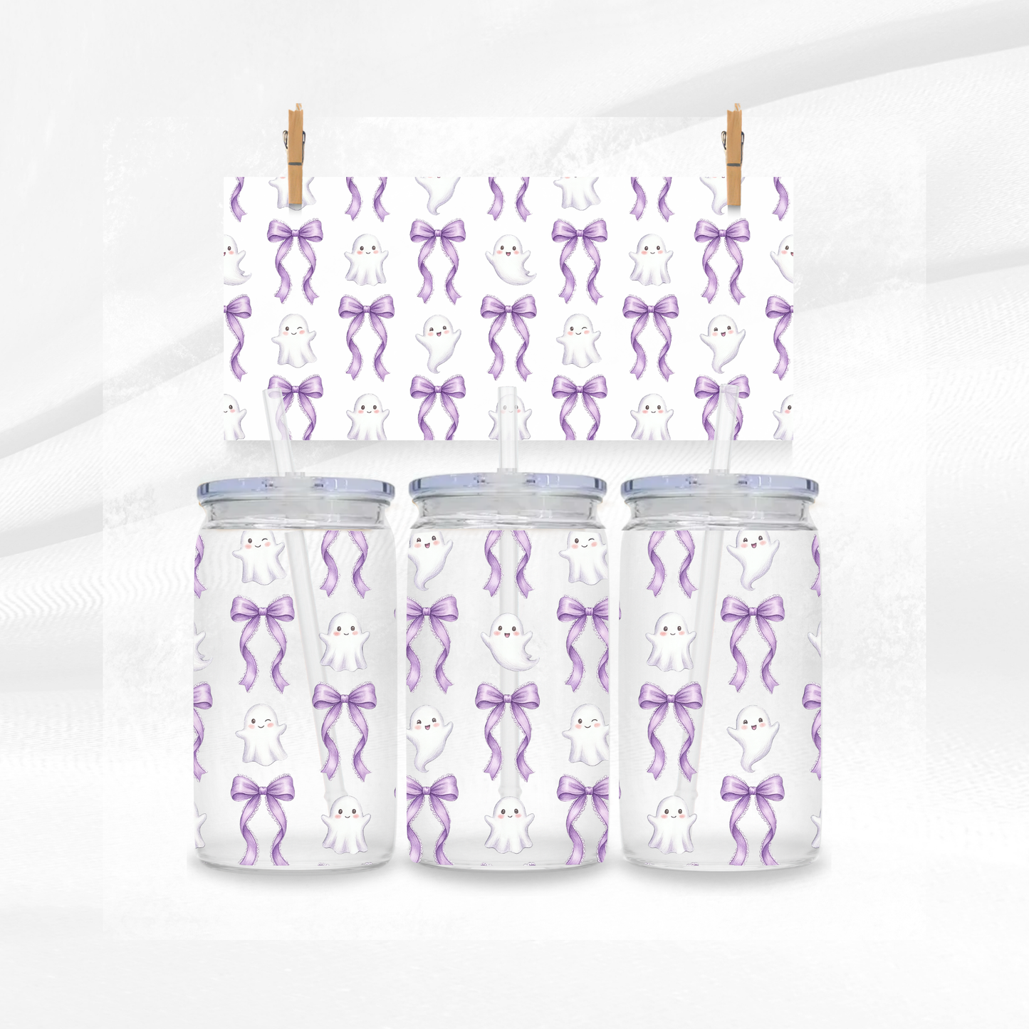 Cute Ghosts and Bows Libbey Glass Can