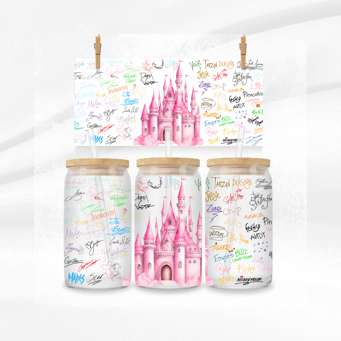 Pink Castle and Character Signatures Libbey Glass Can