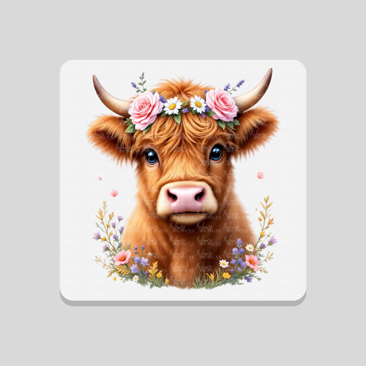Flower Crown Highland Cow Coaster