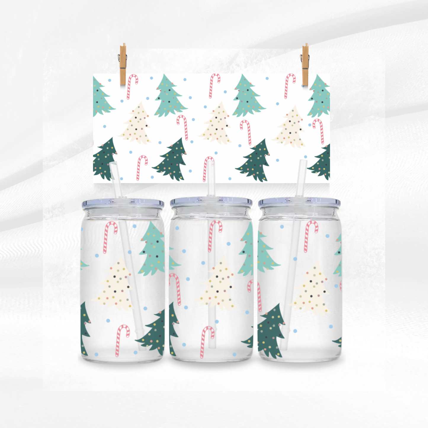 Christmas Trees and Candy Canes Libbey Glass Can