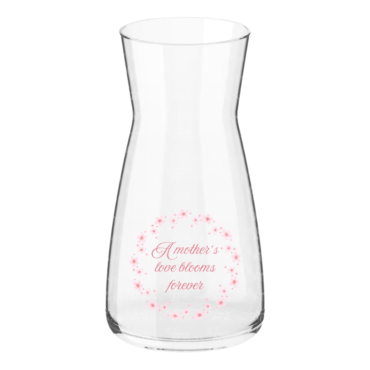 Glass Vase with “A Mother’s Love Blooms Forever” Design