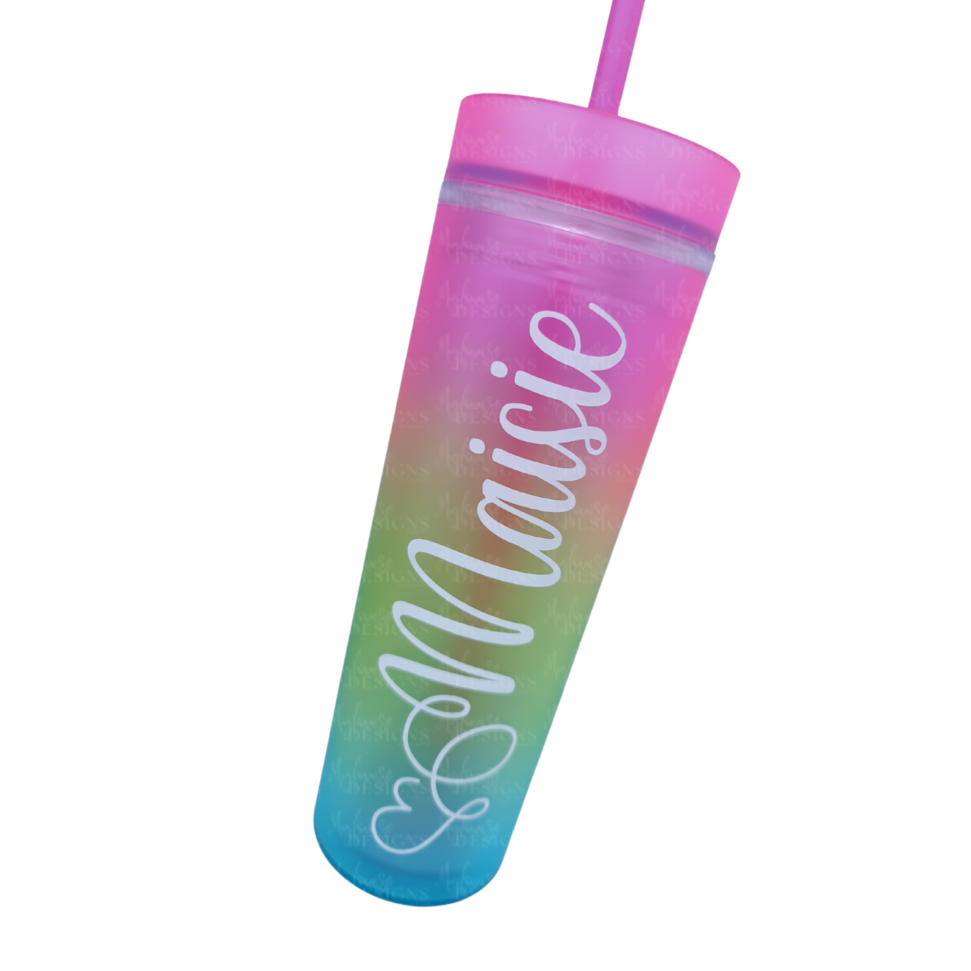 16oz Personalised Rainbow Tumbler Cup with Straw