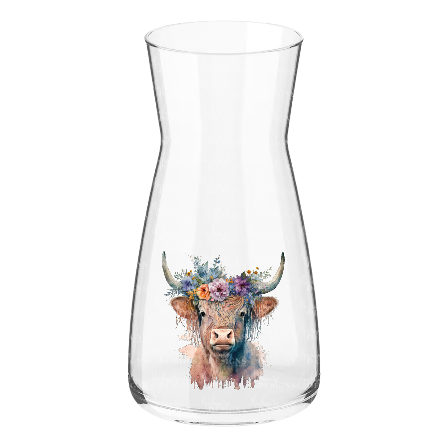 Glass Vase with Highland Cow Floral Design