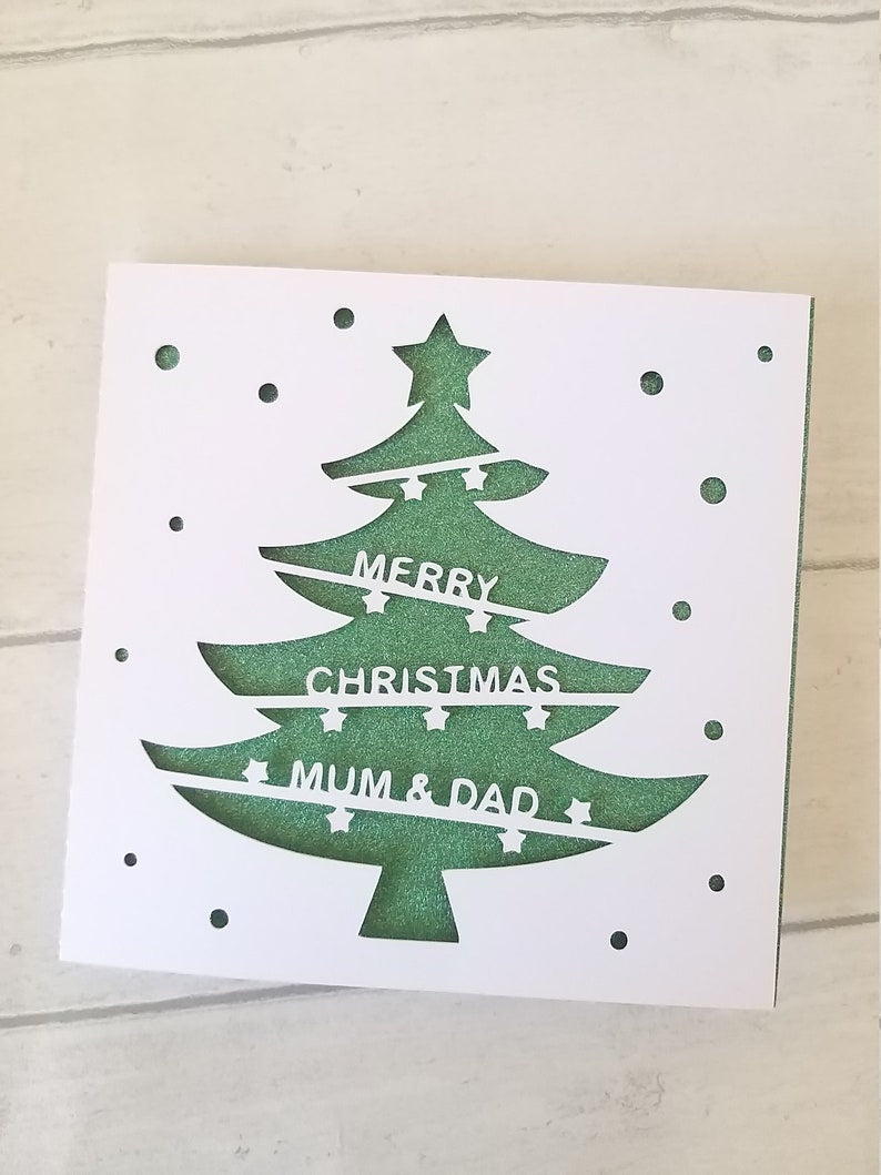 Personalised Christmas Tree Glitter Card