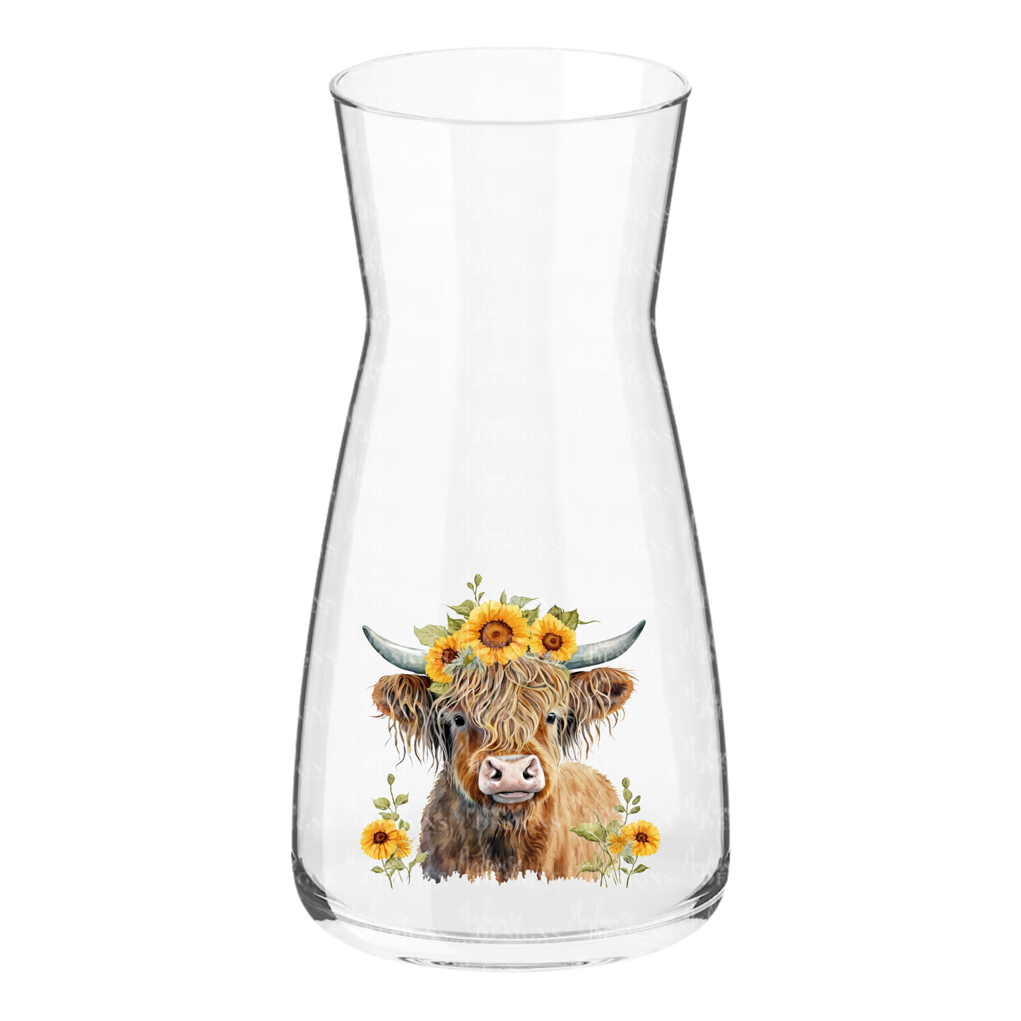 Glass Vase with Highland Cow Sunflower Design