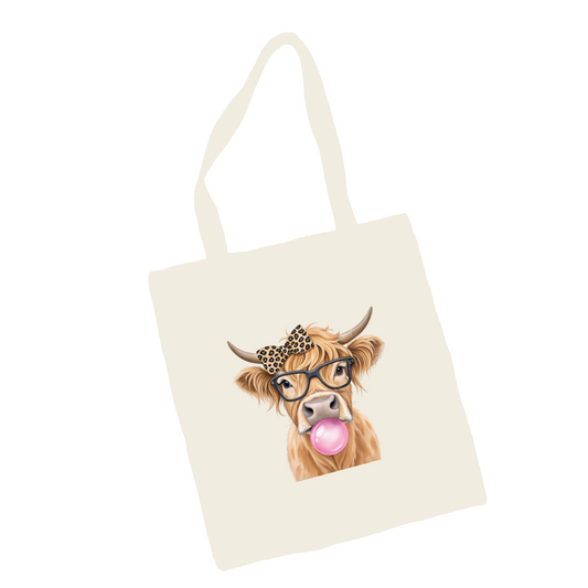 Bubblegum Highland Cow Tote Bag