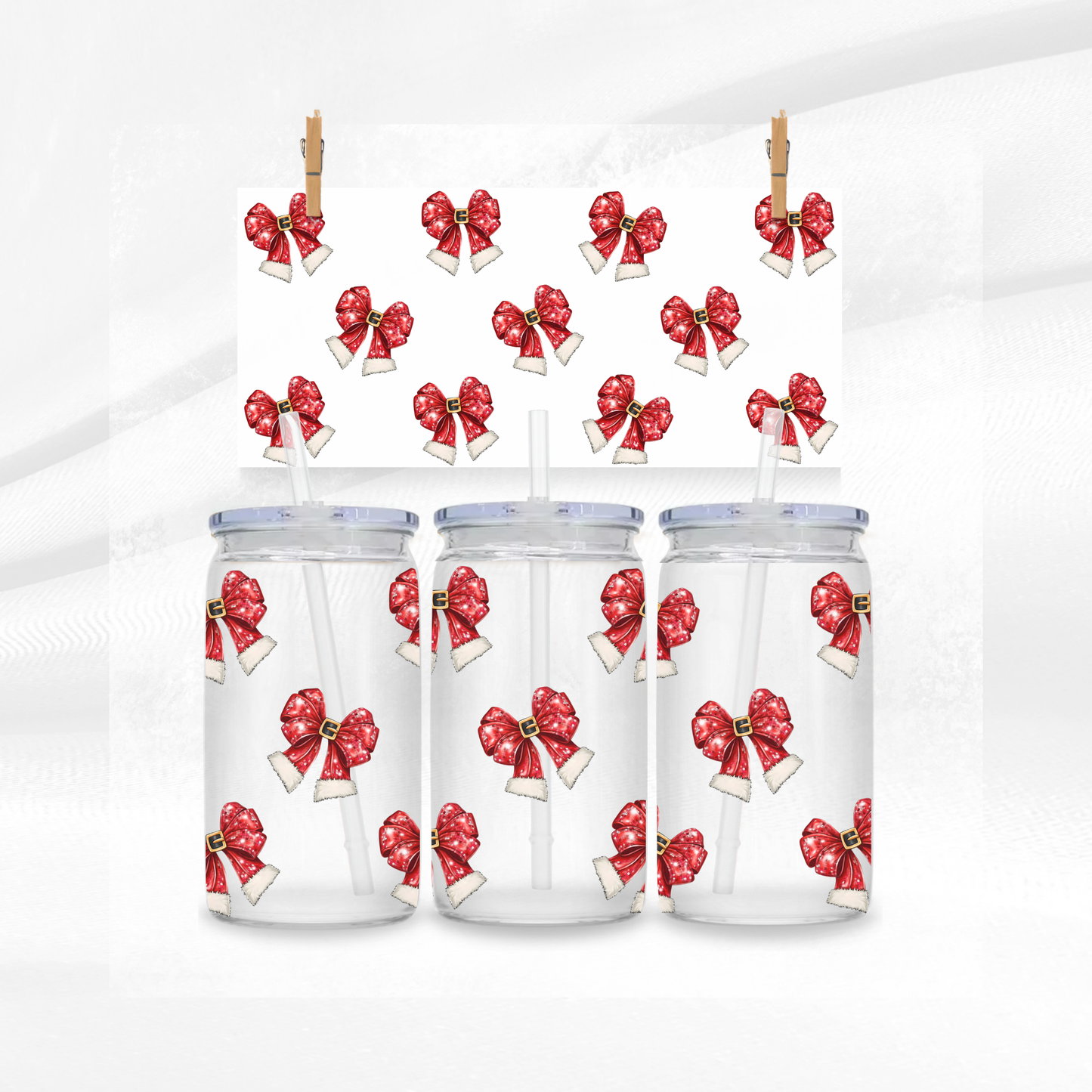 Christmas Bows Libbey Glass Can