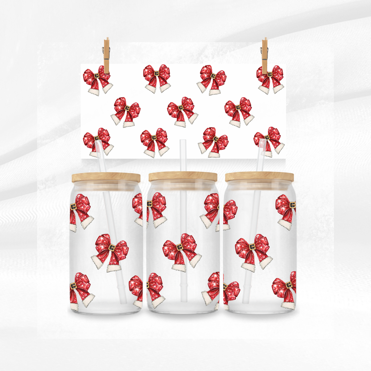 Christmas Bows Libbey Glass Can