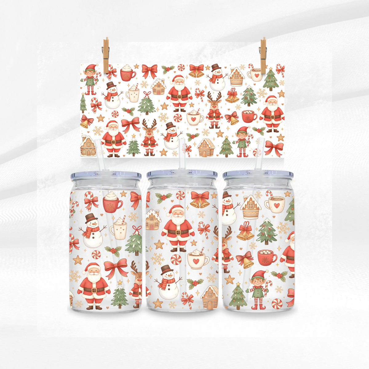 Santa and Snowmen Libbey Glass Can