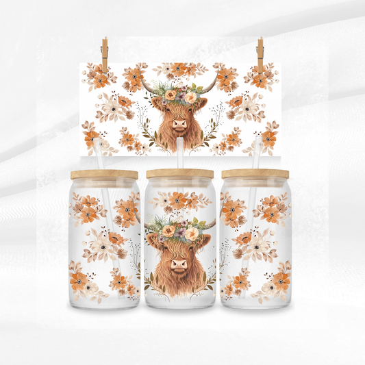 Autumnal Highland Cow Libbey Glass Can
