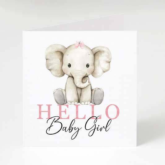 Hello Baby Girl Elephant Card