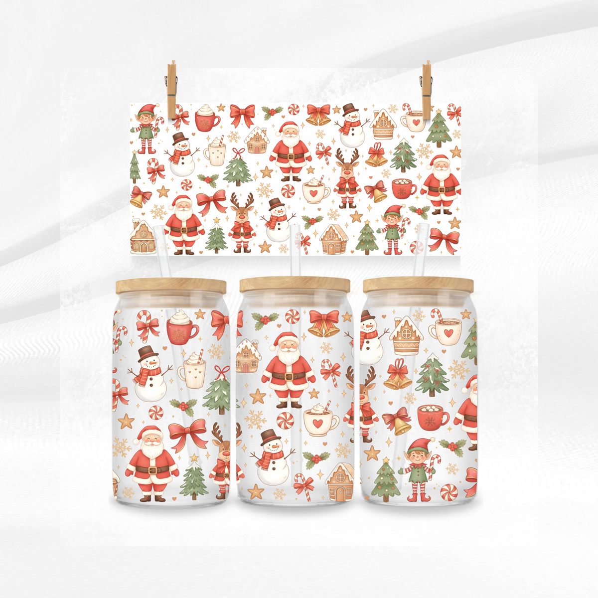 Santa and Snowmen Libbey Glass Can