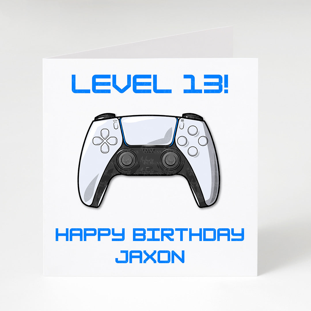 Personalised Gamer 'Level Age' Blue Birthday Card