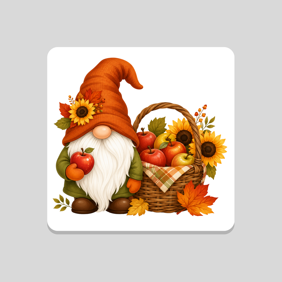 Autumn Apples and Flowers Gnome Coaster