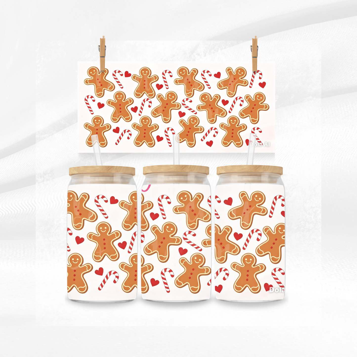 Gingerbread Men and Candy Canes Libbey Glass Can
