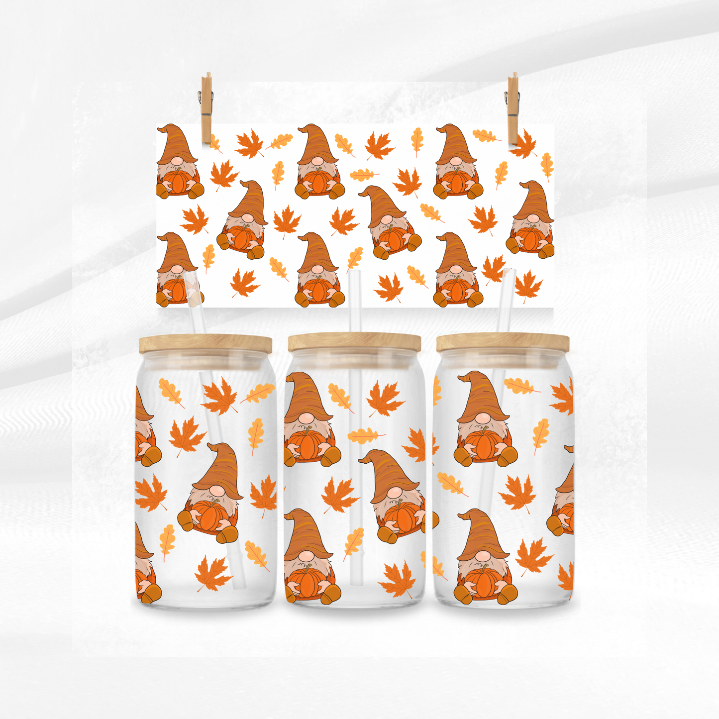 Pumpkin Gnomes Libbey Glass Can