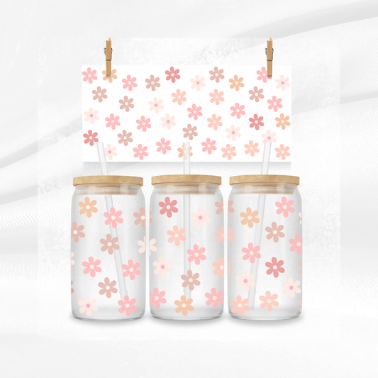 Pink Daisies Libbey Glass Can