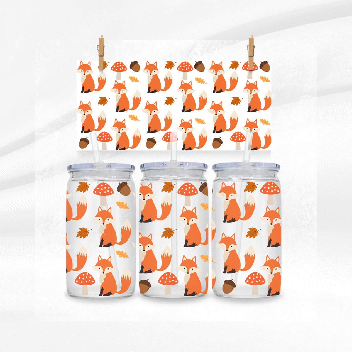 Autumn Foxes Libbey Glass Can