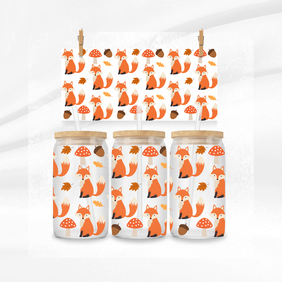 Autumn Foxes Libbey Glass Can
