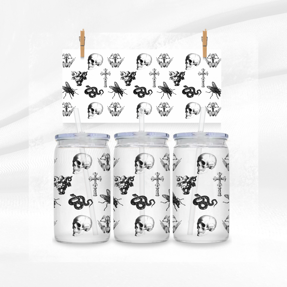 Skulls and Snakes Libbey Glass Can