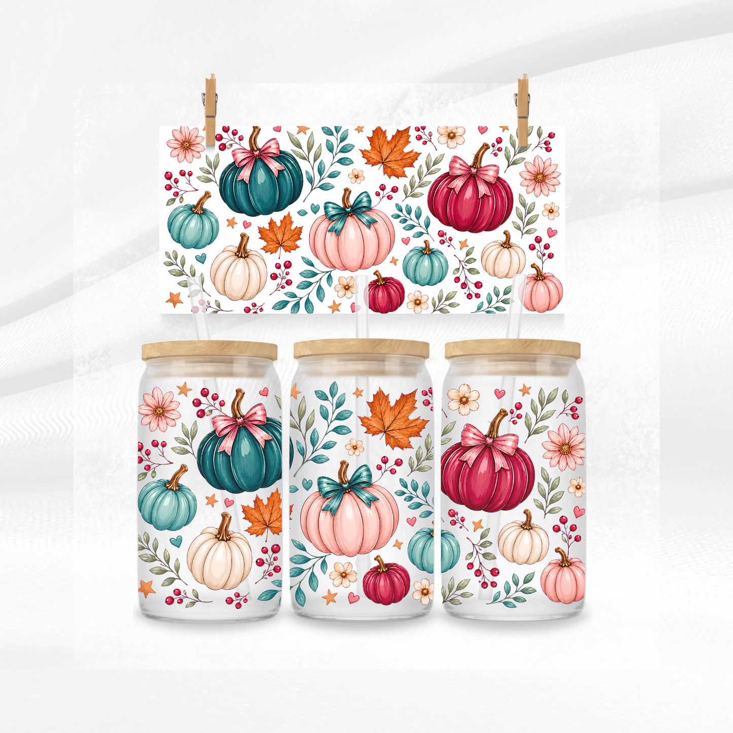 Pumpkins and Leaves Libbey Glass Can