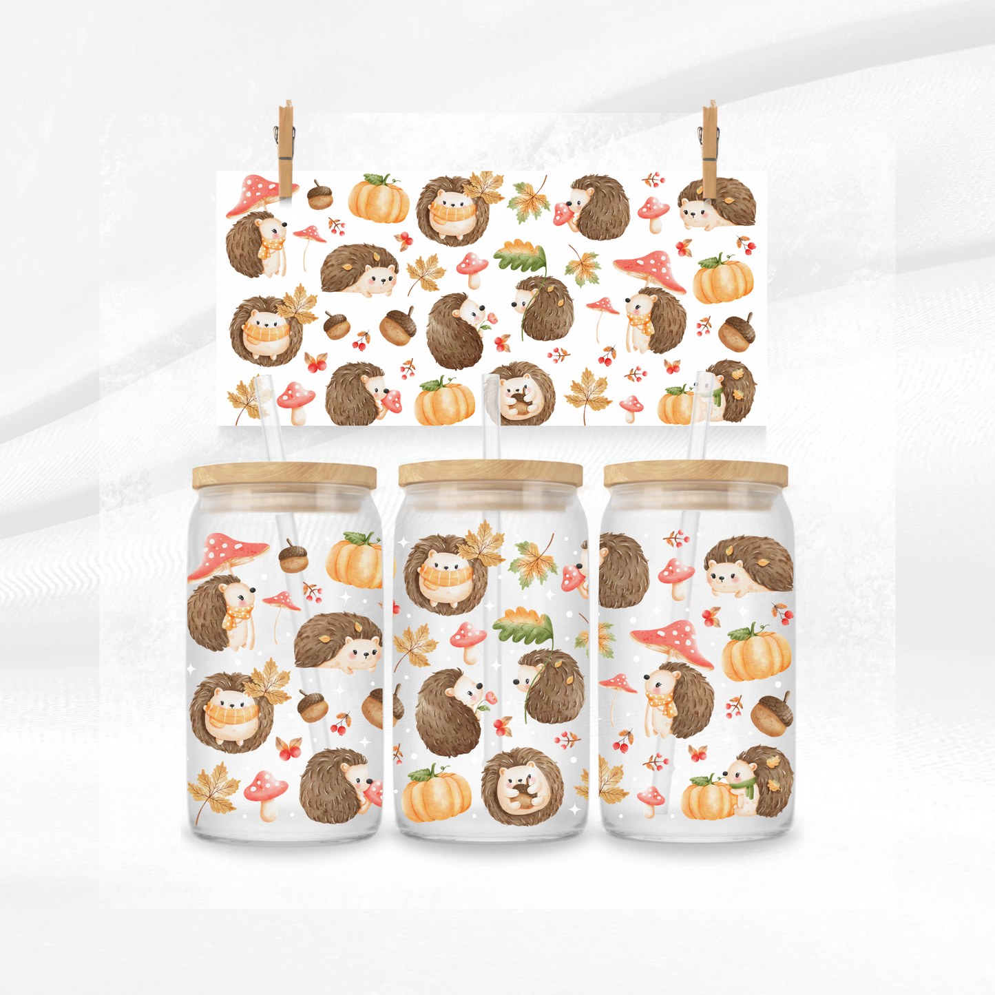 Autumn Hedgehogs Libbey Glass Can
