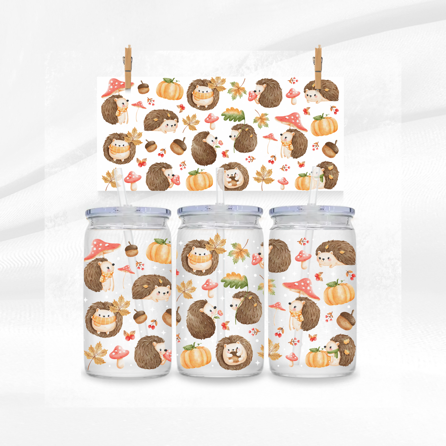 Autumn Hedgehogs Libbey Glass Can