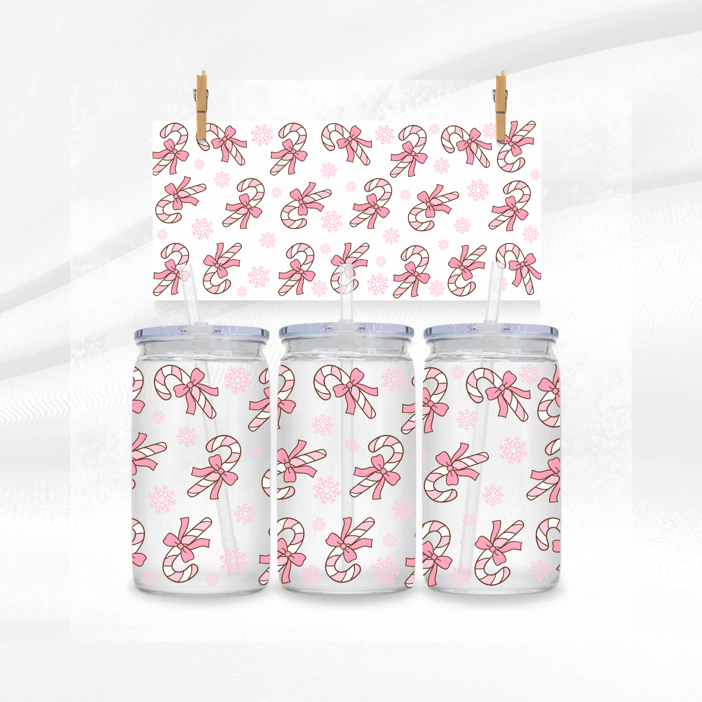 Pink Candy Canes Libbey Glass Can