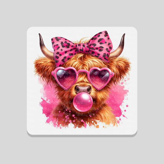 Pink Sunglasses Highland Cow Coaster
