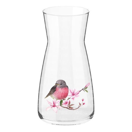 Glass Vase with bird and blossom design