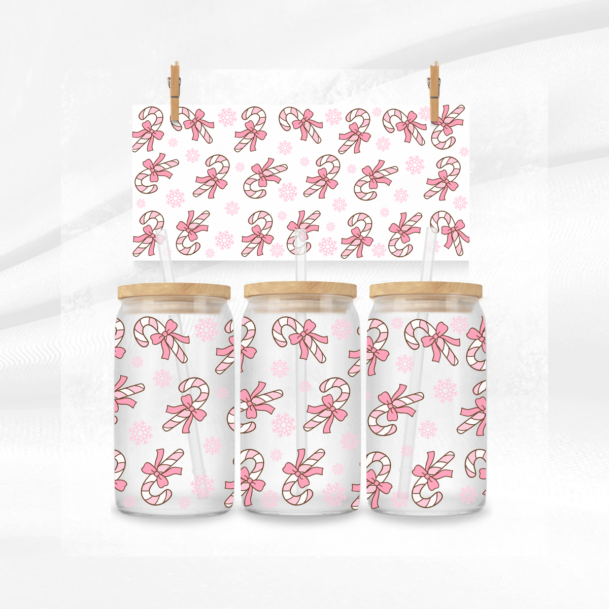 Pink Candy Canes Libbey Glass Can