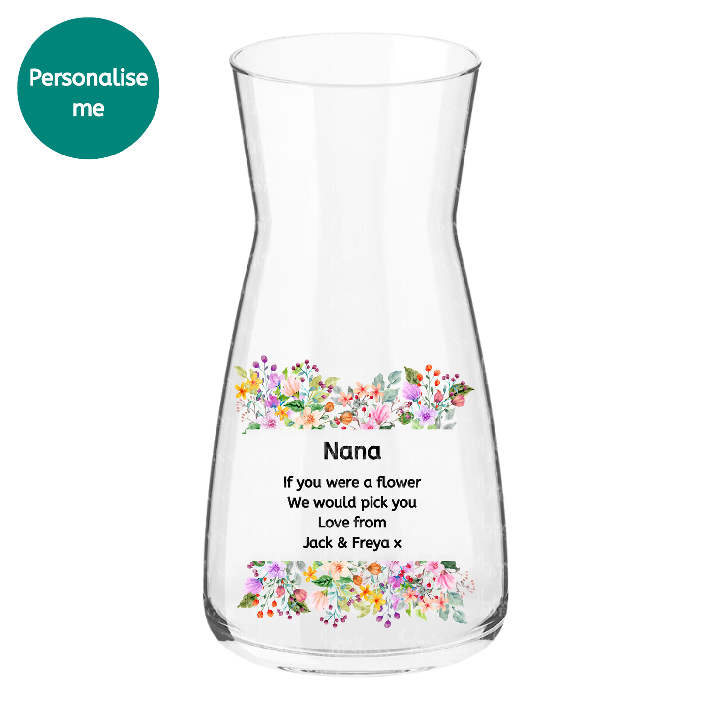 Personalised Nana Floral Glass Vase