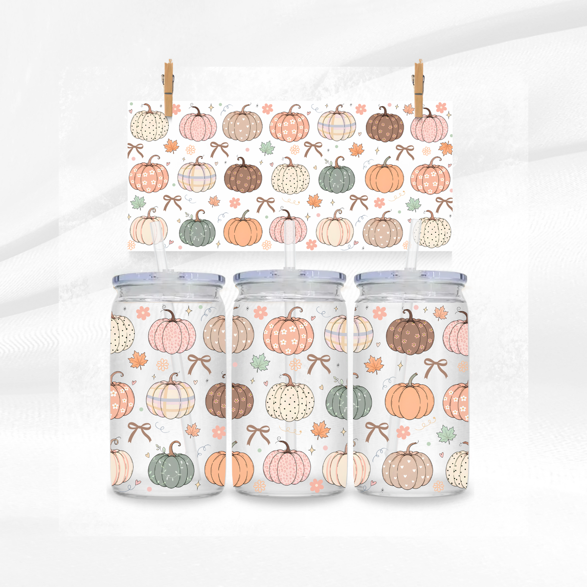 Pumpkins and Bows Libbey Glass Can