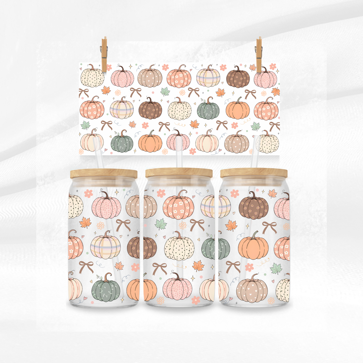 Pumpkins and Bows Libbey Glass Can