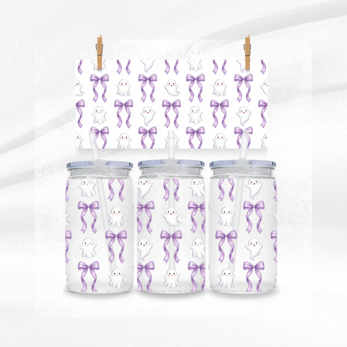 Cute Ghosts and Bows Libbey Glass Can