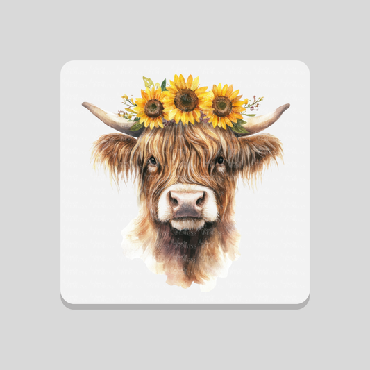 Sunflower Crown Highland Cow Coaster