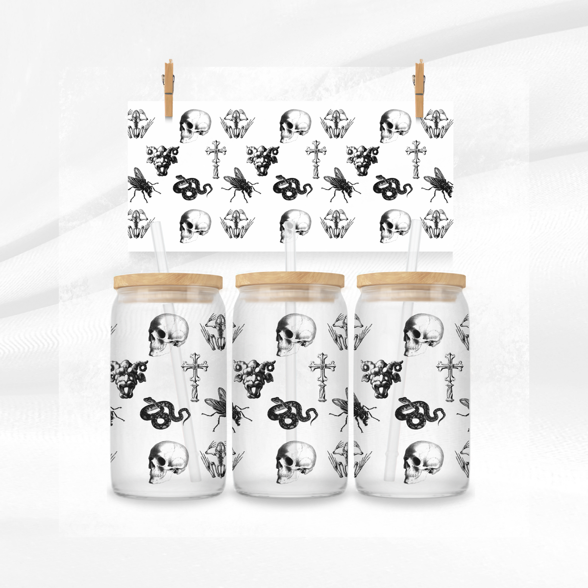 Skulls and Snakes Libbey Glass Can