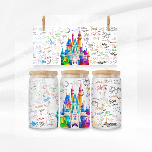 Multi-coloured Castle and Character Signatures Libbey Glass Can